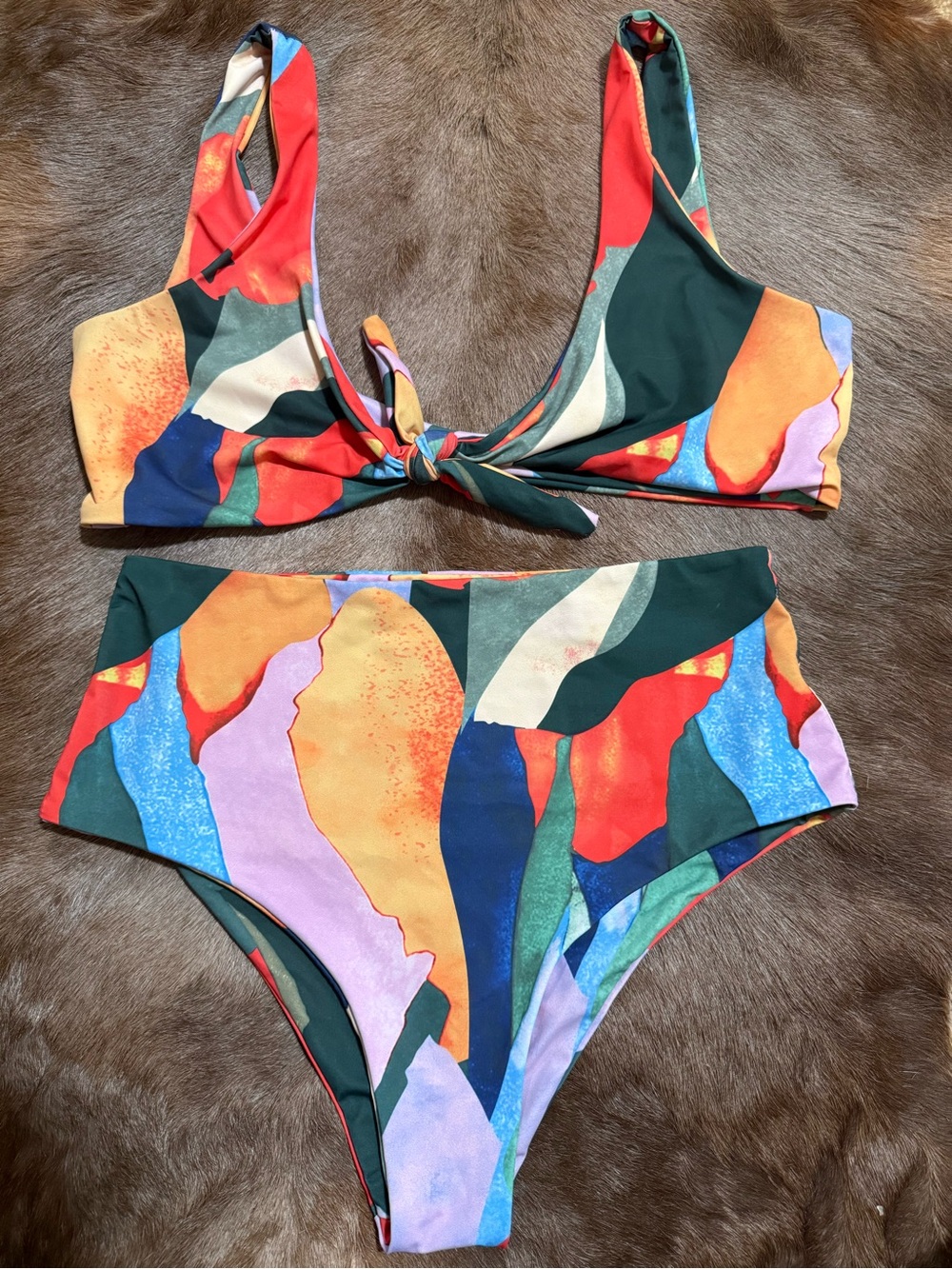 SHEIN Abstract Knot/Tie-Front High-Waist Bikini Set. Size L.